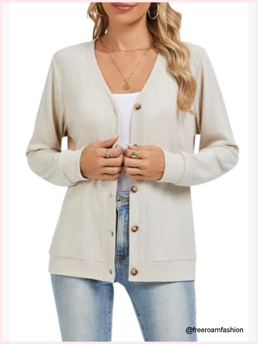 Women's Long Sleeve V-Neck Button Cardigan Cashmere Blend Lightweight - Picture 3 of 6